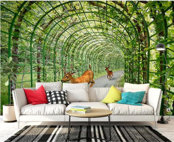 

3d wallpaper custom p mural flower vine path fawn 3d tv background wall wallpaper for walls 3 d