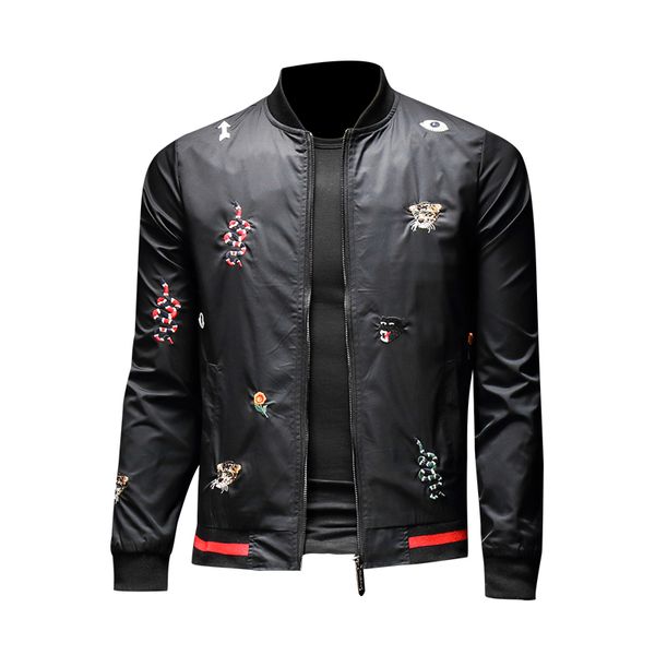

new men's slim jacket baseball jacket men casual embroidery, Black;brown