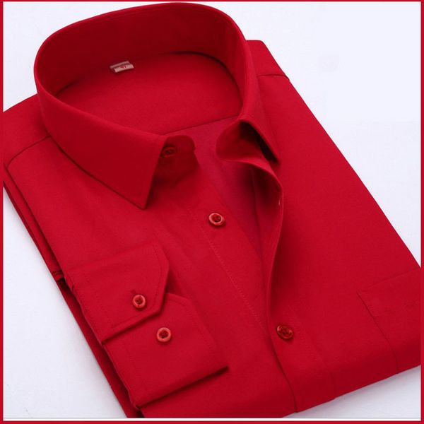 

in the spring of 2020 men's big red long sleeve shirt young married pure color shirt, White;black