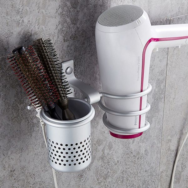 

hair dryer holder with cup households rack hair blow dryer shelf metal wall mount bathroom accessories gold rack