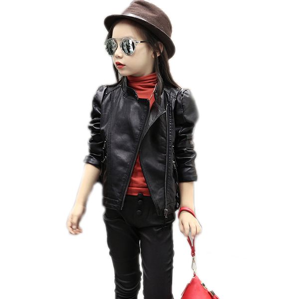 

girl jackets and coat 2018 spring toddler girl jackets solid pu leather short children clothing motorcycle jacket, Blue;gray