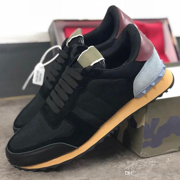 

rockrunner suede lace camouflage sneakers shoes men stud rivet camouflage runner trainers sport casual shoes genuine leather size 35-45, Black