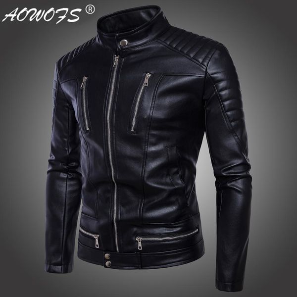 

code] european foreign trade export punk men's wear locomotive multi-zipper leather coat motorcycle leather jacket big goods b0, Black
