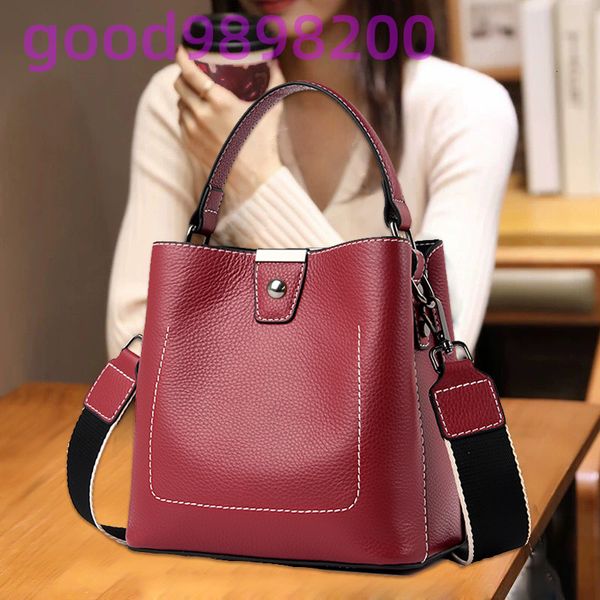 

leather bucket bag women's 2020 wide shoulder strap messenger bag casual all-match single shoulder handbag fashion