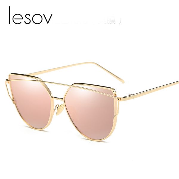 

lesov cat eye sunglasses women shield shape vintage metal reflective glasses for women mirror retro metal frame ladies eyewear, White;black