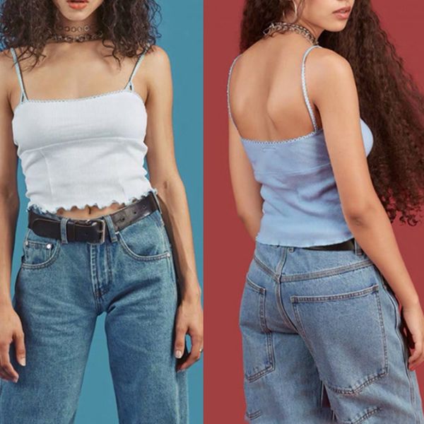 

women's tanks & camis sling tank women strappy sleeveless crop white bustier summer 2021 ladies cropped feminino &306