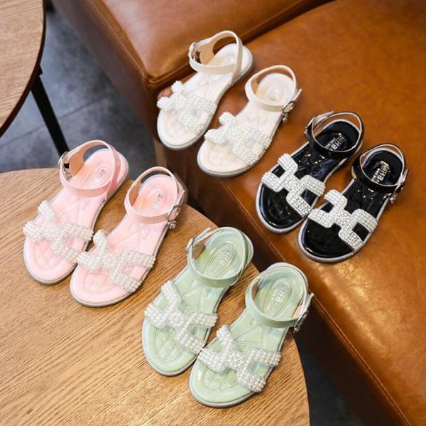

girls sandals summer 2020 kids shoes beading leather sandals beachwear fashion baby toddler girl casual princess children sandal, Black;red
