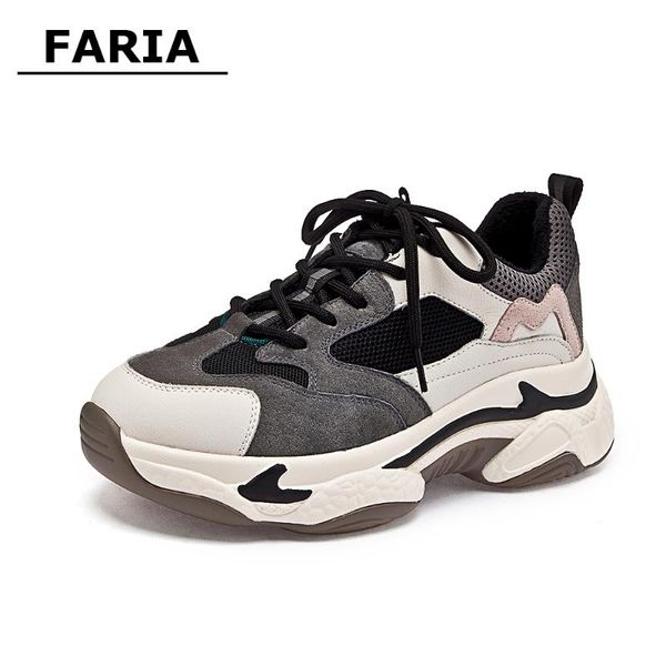 

2020new spring chunky sneakers lace-up round-toe breathable trainers women's flat shoes women loafers women's women sneakers, Black