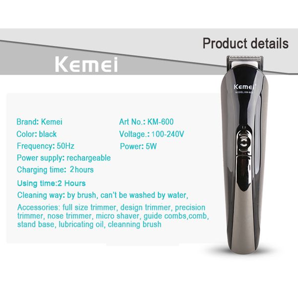 

eléctrica100-240v kemei hair trimmer 6 in 1 hair clipper electric shaver beard trimmer men styling tools shaving machine for barber