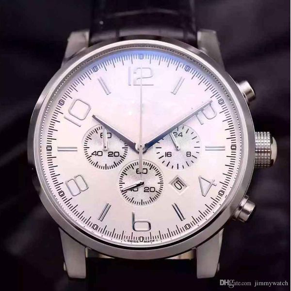 

оптовая мужские наручные кварцевые chrono твердая задняя сторона работы subdials серебряный набор stainess стальной корпус черный кожаный ре, Slivery;brown