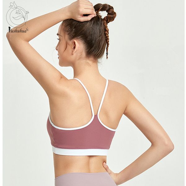 

2020 new backless gym sport bra women vest-type jogger dance yoga bra with removable pads workout fitness tanks, White;black