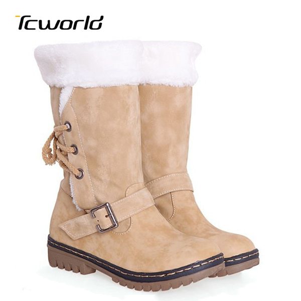 

women snow boots thick plush cotton shoes winter fashion botas de mujer genuine leather warm mid boots ladies shoes, Black