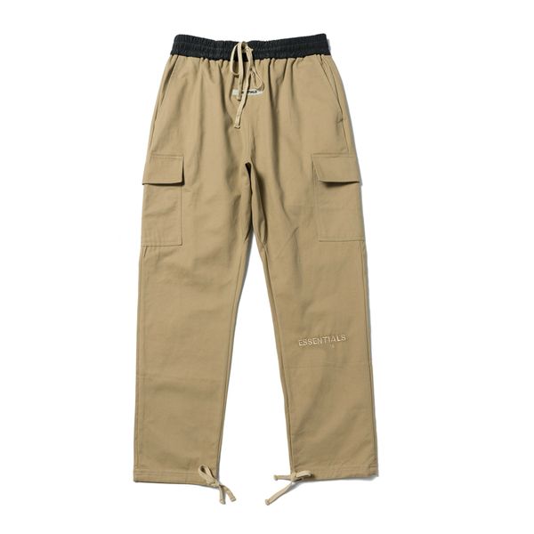 

khaki embroidered twill cargo pants hip hop slim jogger trousers drawstring cuffs six-pocket styling, Black
