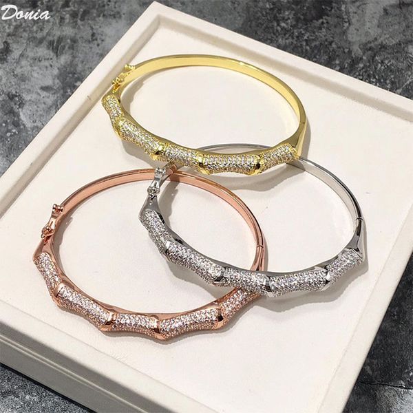 

donia jewelry designer bracelet european and american fashion classic bamboo micro inlaid zirconia bracelet luxury copper bracelet, Black