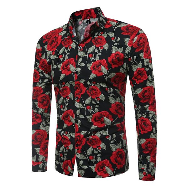 

spring floral printed shirt for men new fashion long sleeve flower mens shirts male slim fit casual men shirt, White;black