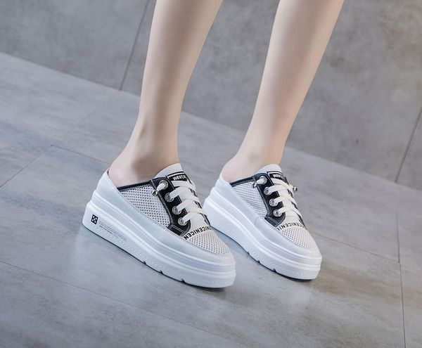 

genuine leather hollow out slipper slipper elevator large size women's shoes 40 supply of goods small women's shoes 31 32, Black