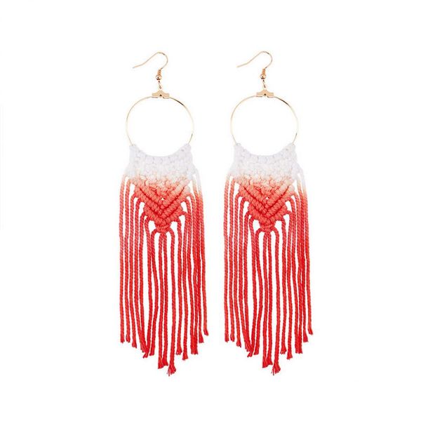 

e6899 zwpon dip dyeing gradual colored cotton fringe macrame tassel earrings women gold circle long earrings jewelry wholesale, Silver