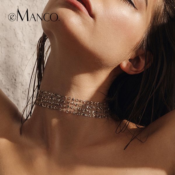 

emanco multi layers choker necklace gold color women necklace fashion jewelry sequin cloth wholesale gifts for friends, Black