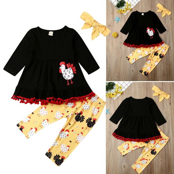 

2020 new winter thanksgiving kids baby girls outfits clothes t-shirt dress +long pants clothing sets, White