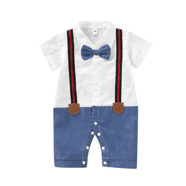 

Fashion Newborn Kids Baby Bibs Boy 1Pcs Gentlemen's wedding Romper Jumpsuit Outfits Summer Soft Cool Bow Clothes