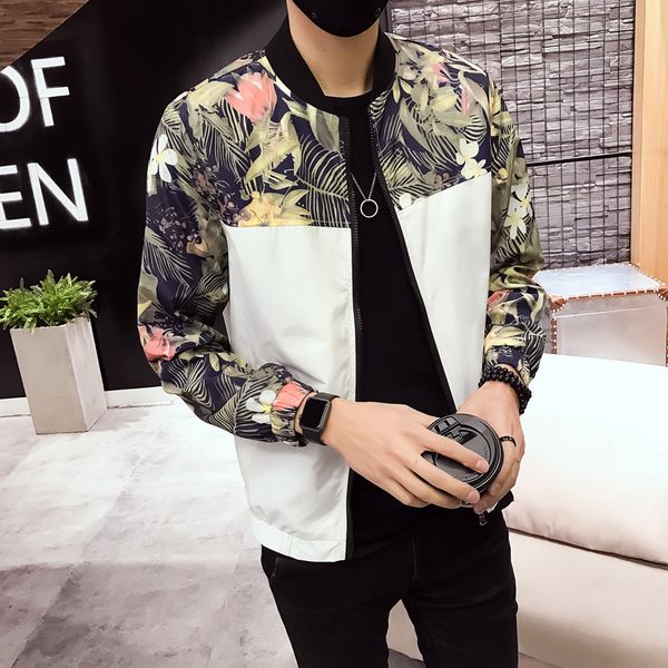 

jacket men 2018 spring new coats mens casual floral jackets fashion patchwork slim fit long sleeve bomber jacket windbreaker 5xl, Black;brown