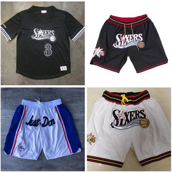 

men's basketball philadelphia 76ers 3 allen iverson mitchell & ness black swingman short sleeve jersey, Black;red