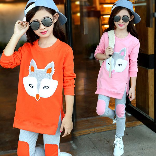

girls clothing sets autumn long sleeve t-shirt+pants tracksuit cotton clothes suit children's sports suits kids set 6 8 10 years, White