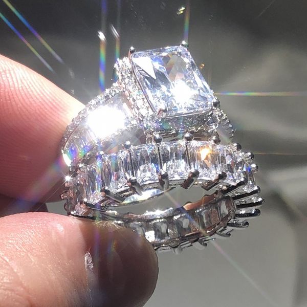 Anéis de prata esterlina 925 originais para mulheres Luxo quadrado T Simulado Diamante Noivado Jóias de casamento Bague Femme Argent 925 Pedra Preciosa