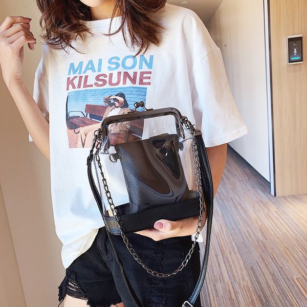 

повседневная мода 2019 2pcs женщины очистить crossbody сумки кожаные ручки водонепроницаемый пляжные сумки на ремне телефона хозяйственная с