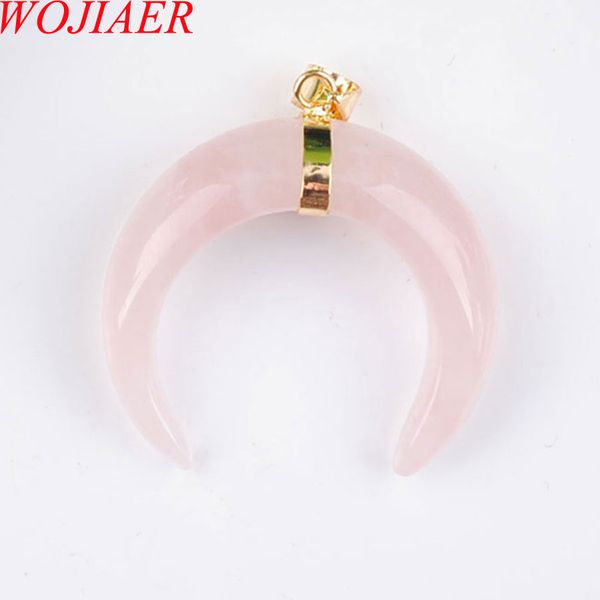 

wojiaer brand new crescent moon pendants & necklaces natural pink quartz stones gold color women jewelry dn3318, Silver