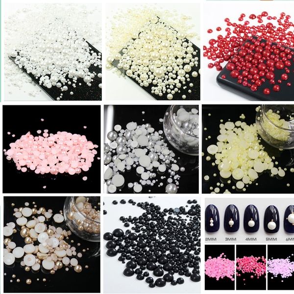 

mixed sizes glue on half round acrylic imitation flatback pearl beads for jewelry making /nail art /phone gel polish decoration, Silver;gold