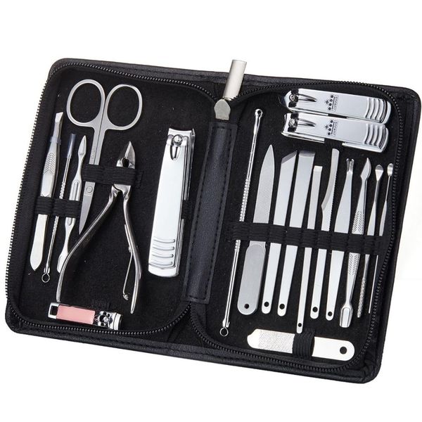 

20 pcs professional manicure set stainless steel nail clipper kit pedicure scissor tweezer ear pick nail care grooming tool sets