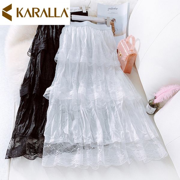 

multi-layer patchwork lace skirt 2019 summer chiffon sweet lady skirt fashion women casual c1444, Black