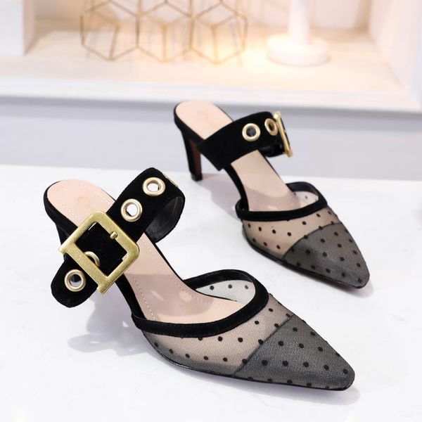 

2020 spring and summer women's high-heeled fashion wild work shoes shallow mouth casual retro pointed toe high heel sandals 6.5cn02, Black