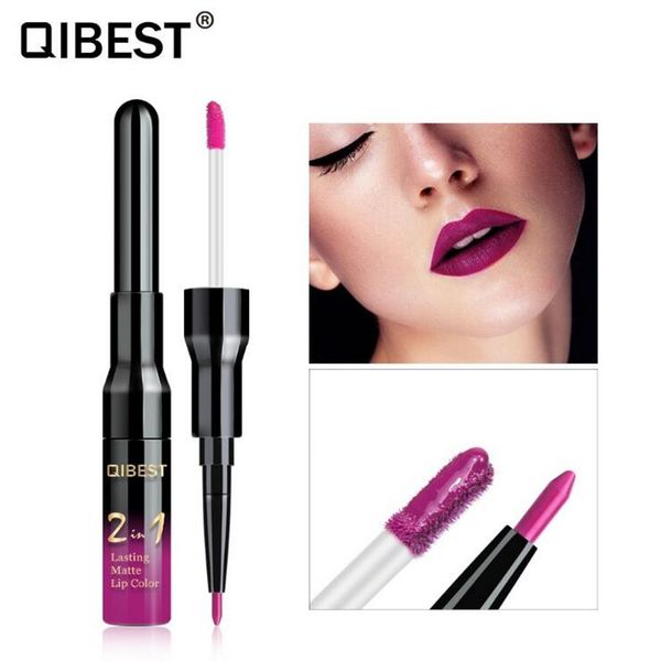 QiBest 2 In1 Lip Gloss LipLiner Caneta Fosco Vermelho Ting Lip Plumper Tatuagem Matte Batom Líquido Lip Gloss Set Maquiagem 20 Cores