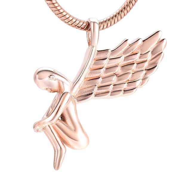

ijd10073 angel urns for human ashes necklace cremation pendant urn box fairy with wings sleeping shape four colors wholesale and retail, Silver