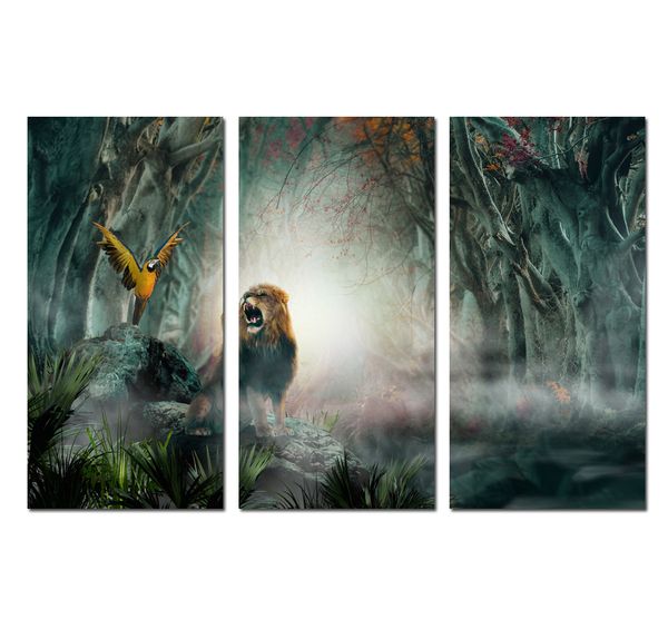 

3 panels wall art print on canvas animal fantasy lion bedroom decorative mural gift poster picture office living room home decor hyp-a1151