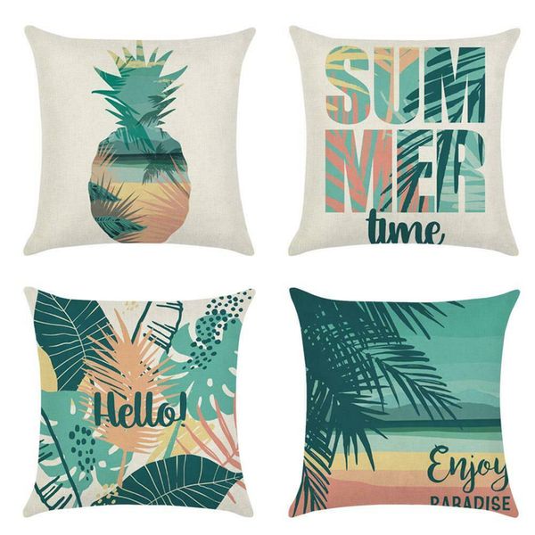 

tropical plant green leaf rainforest summer theme pillow case