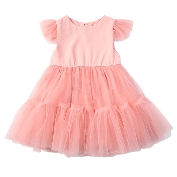 

focusnorm 0-5years kid toddler infant baby girls dress pink sleeve mesh patchwork dress fashion solid color, Red;yellow