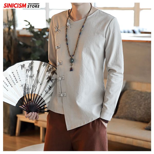

sinicism магазин 2020 мужские китайский стиль пряжка весна рубашки мужчины с длинным рукавом vintage рубашки летние мужские хлопок белье сво, White;black