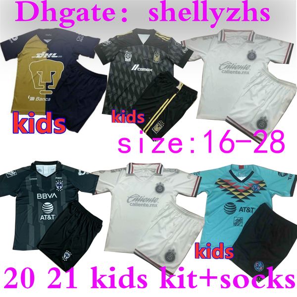 

kids kit 2020 2021 club america soccer jerseys xolos de tijuana home third unam guadalajara chivas kit jersey 20 21 tigres uanl footba, Black;yellow