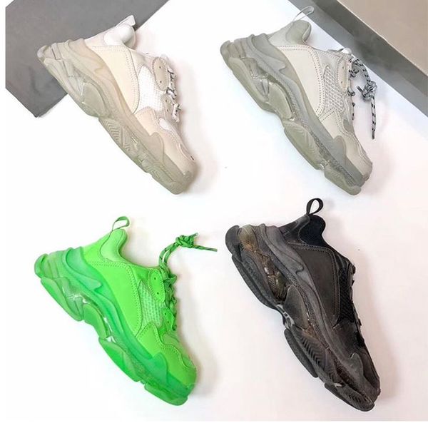 

new designer shoes triple s sneakers clear sole trainers green for women men luxury grandpa trainer vintage dad shoes clear 12color big size, Black