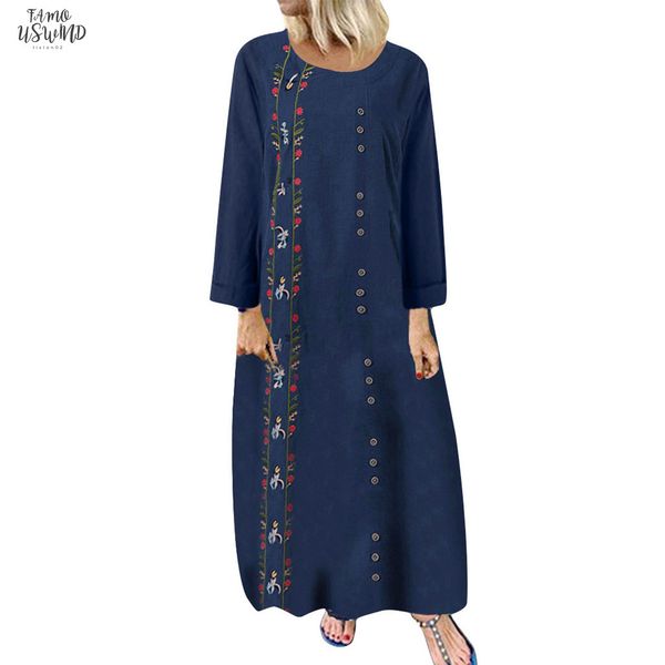 

women daily dress winter plus size casual loose long sleeve casual dresses floral embroidery long maxi dress autumn casual dress 806, Black;gray