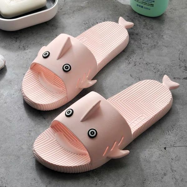 

shark slippers men wear thick bottom soft cartoon slippers outdoors in summer, Black