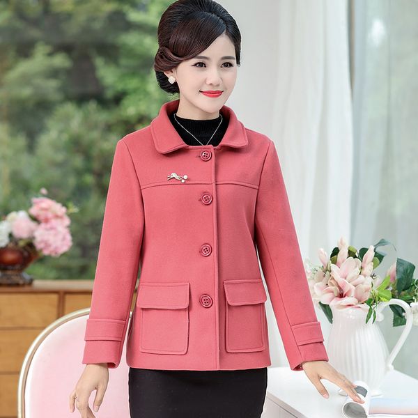 

5xl plus size women woolen blazers 2019 spring fall new middle old age mother clothes blend coat fashion outwear, Black