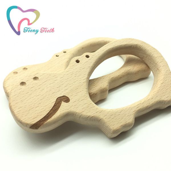 

teeny teeth 5pcs hippo shape smooth behemoth river horse beech pendant hand carving animal teether baby wooden pendant, Silver