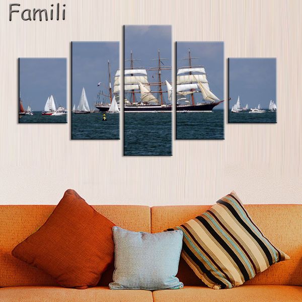 

5pcs/set unframed sailing boat canvas painting art posters and prints landscape wall art home decor for living room home decor