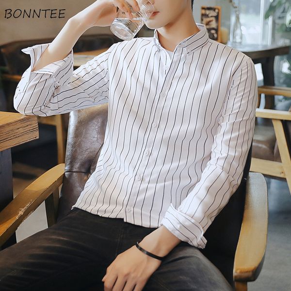 

men shirts striped long sleeve chic korean style leisure mens plus size 5xl harajuku korean style simple all-match ulzzang new, White;black