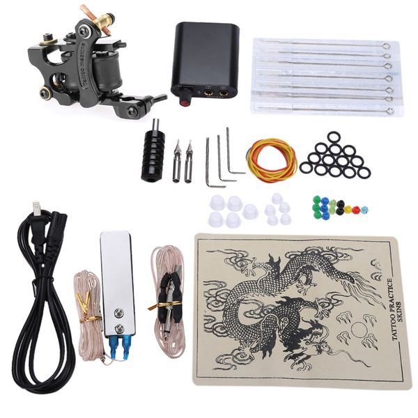 

complete tattoo kits 8 wrap coils guns machine power supply disposable needle