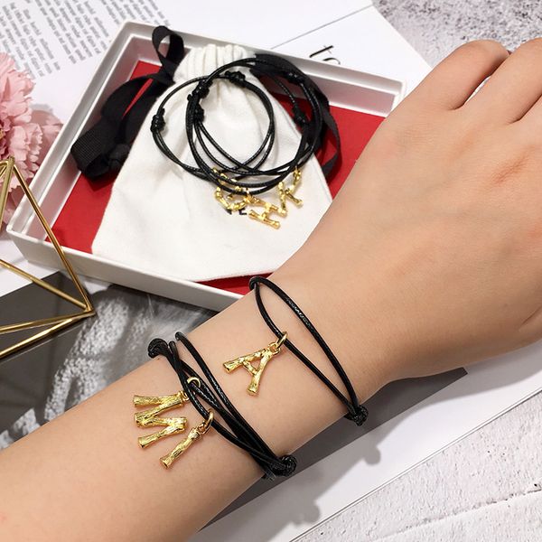 

2019 fashion women's jewelry European letter bracelets 18K gold-plated texture bamboo festival 26 letter bracelets love bracelet gift